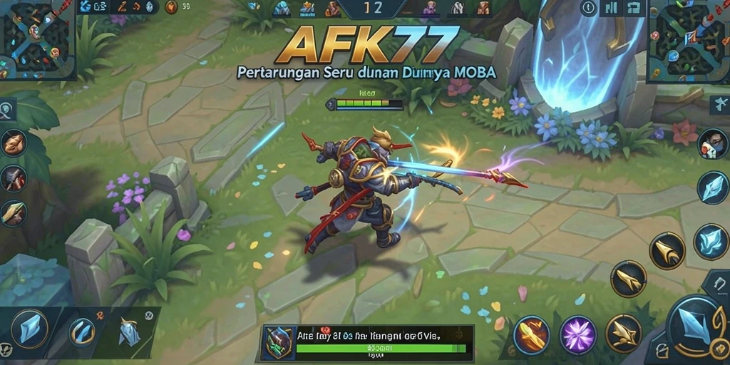 Tangkapan layar utama AFK77 menampilkan aksi seru dalam gameplay MOBA.
