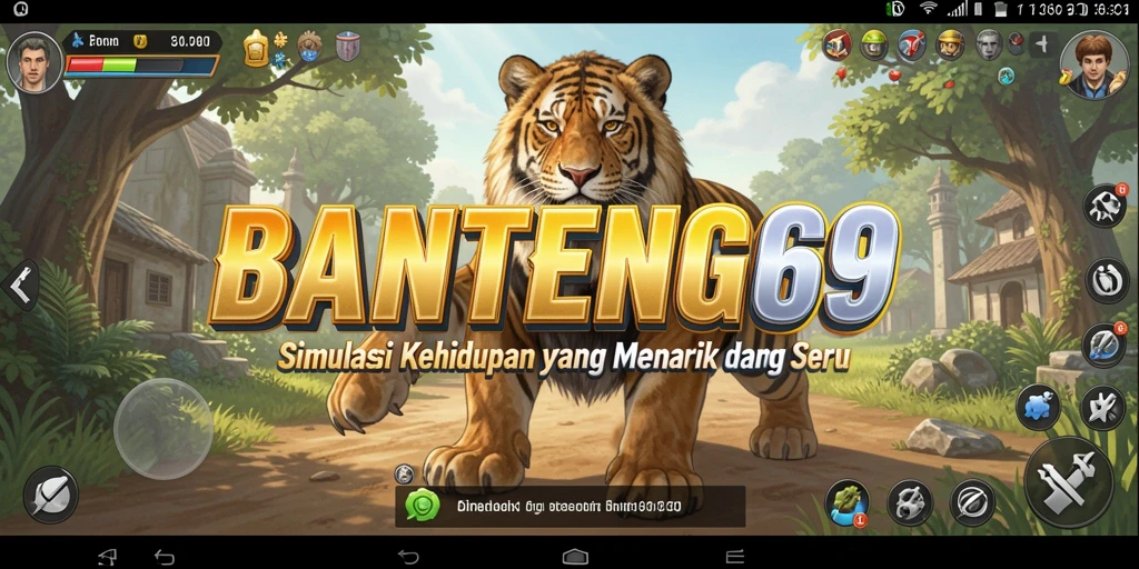 Menampilkan gameplay seru dari BANTENG69 dengan berbagai aktivitas virtual.