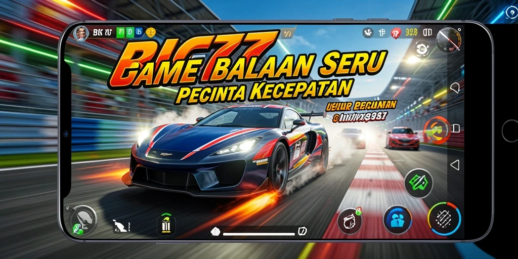Gambar menampilkan gameplay balap yang mendebarkan dan pemandangan trek yang indah.