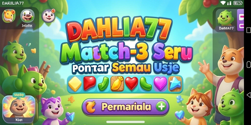 Tangkapan layar utama gameplay DAHLIA77 menampilkan pengalaman Match-3 yang seru.