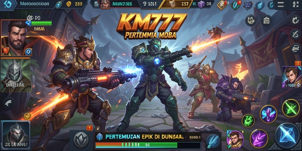 Tampilan tangkapan layar dari gameplay seru KM777 di arena MOBA.
