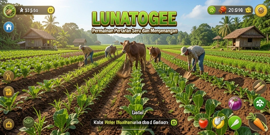 Gambar tangkapan layar <strong>LUNATOGEL</strong> menampilkan gameplay pertanian yang menarik.