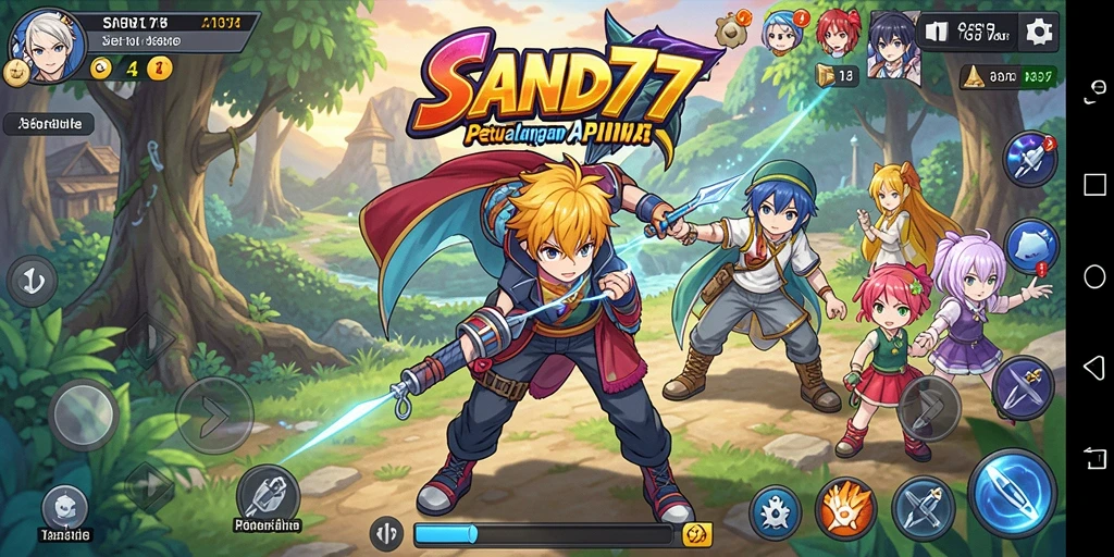 Tampilan gameplay menarik dari SAND77 dengan karakter anime yang ikonik.